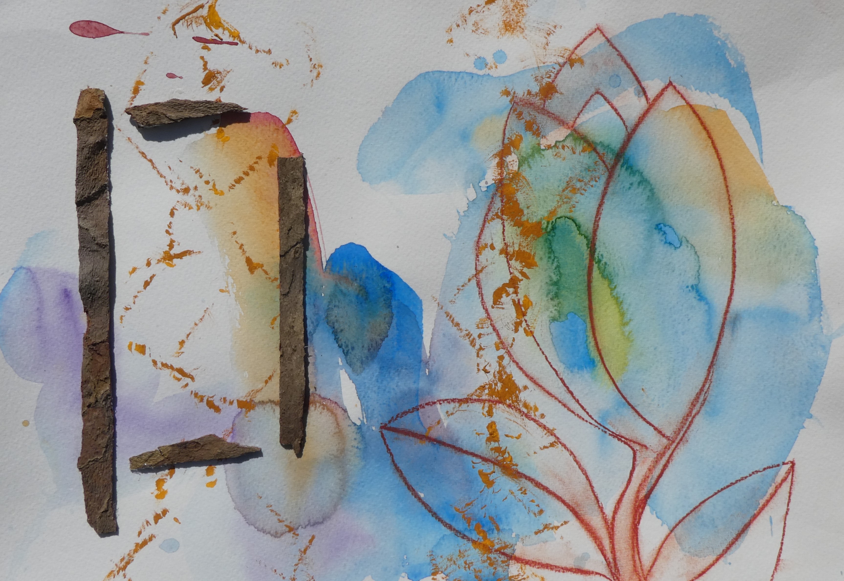 Bark, painting and tulip drawing III